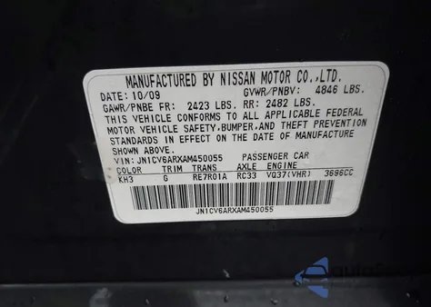 2010 Infiniti G37X z USA, uszkodzony, nr VIN JN1CV6ARXAM450055